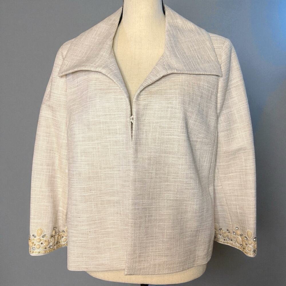 New Talbots Embellished Beaded Linen Blend Jacket Blazer Cream 16P MSRP $189